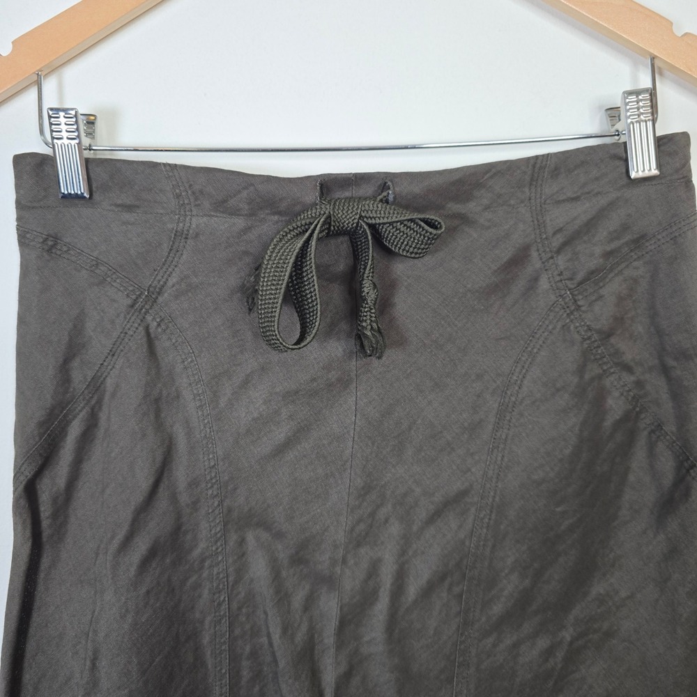 MNG Mango Women Dark Olive Brown 100% Ramie A-Line Midi Skirt Size 6 Side Zip - Picture 4 of 6